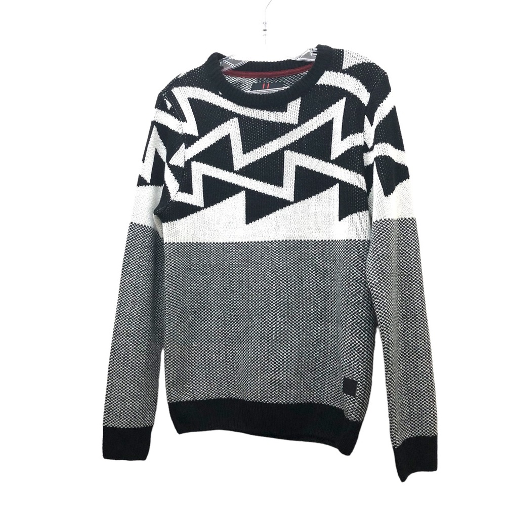 Xios New York Geometric Print Long Sleeve Crew Neck Sweater M Size S Black/White